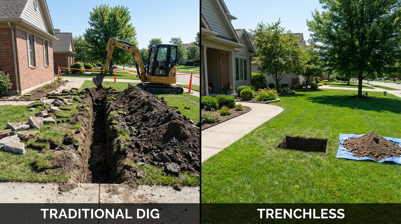 Trenchless sewer repair with minimal yard damage versus traditional excavation in Warsaw, MO
